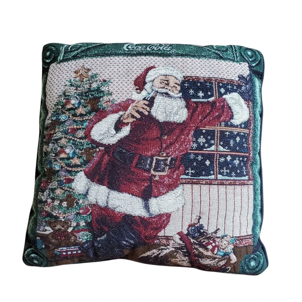Vintage Coca Cola Tapestry Christmas Santa Claus‎ Pillows Set Of Two